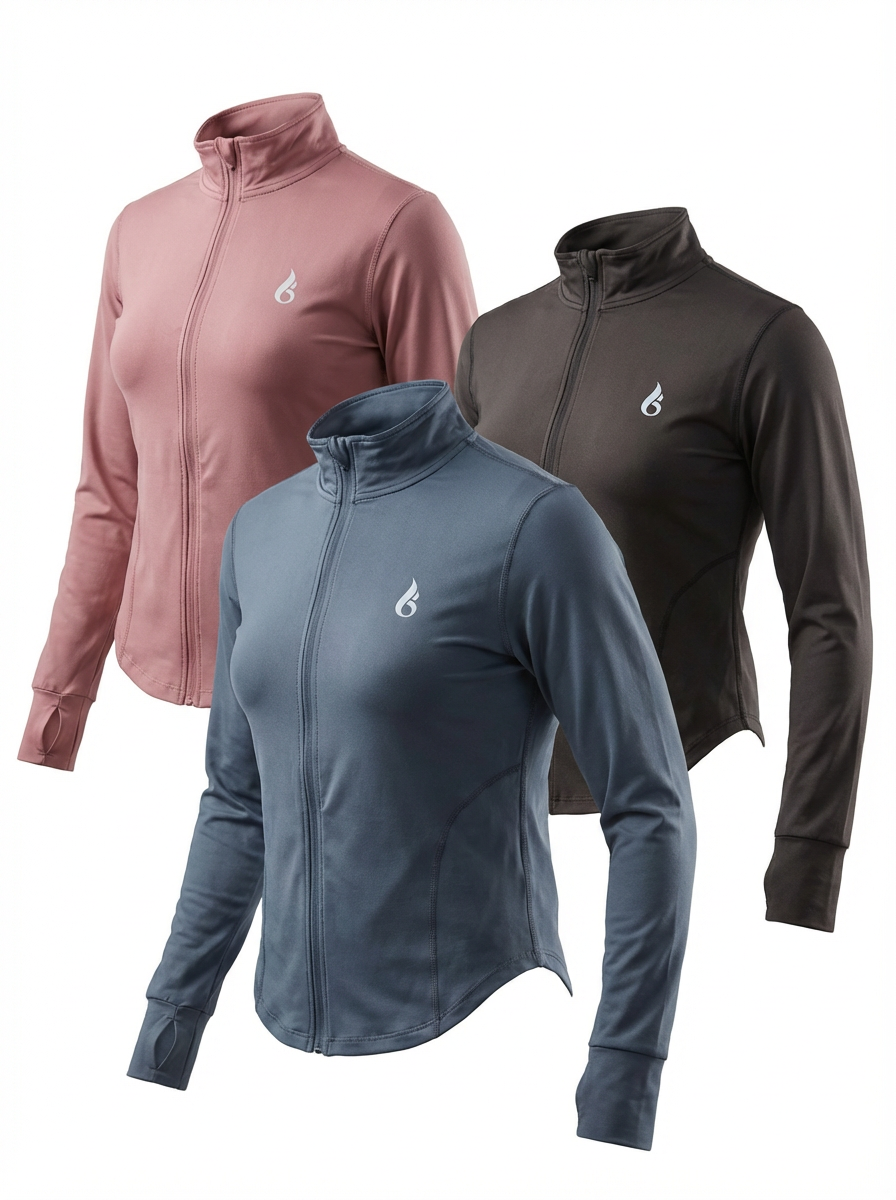 Women’s slim fit cropped full zipup  workout jackets with  thumbholes