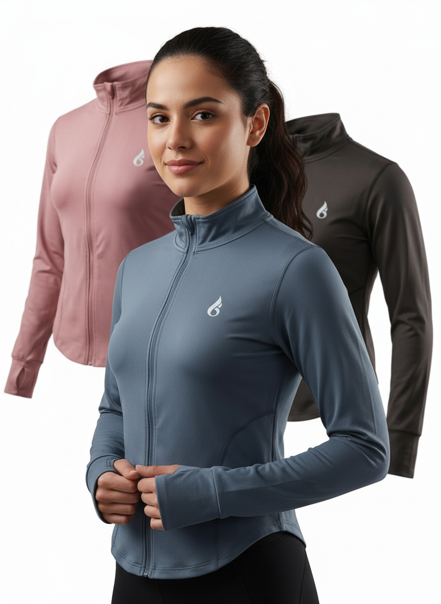 Women’s slim fit cropped full zipup  workout jackets with  thumbholes